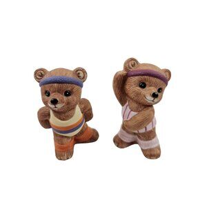 Homco 1448 Aerobics Bear Figurines Set Vintage Hand Painted Collectibles